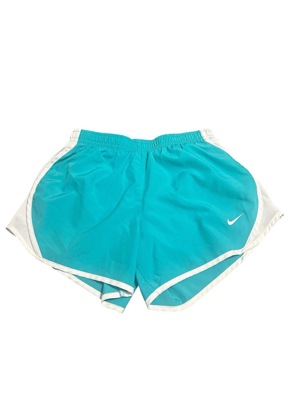 Nike Dri-FIT Girls Medium Turquoise Running Shorts White Trim Athletic